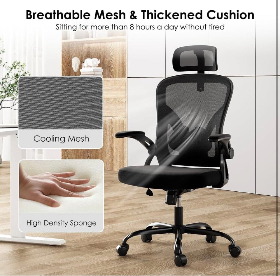 Open box GlasFlength Mesh Ergonomic Office Chair with Foot Rest, Big and Tall Comty Computer Desk Chair with Adjustable Headrest Backrest, Swivel Exec