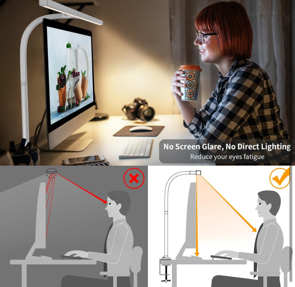 EppieBasic LED Desk Lamp, 24W Architect Clamp Task Table Lamp, Office Desk Lamp Super Bright Extra Wide Area Drafting Work Light,6 Color Modes and Ste