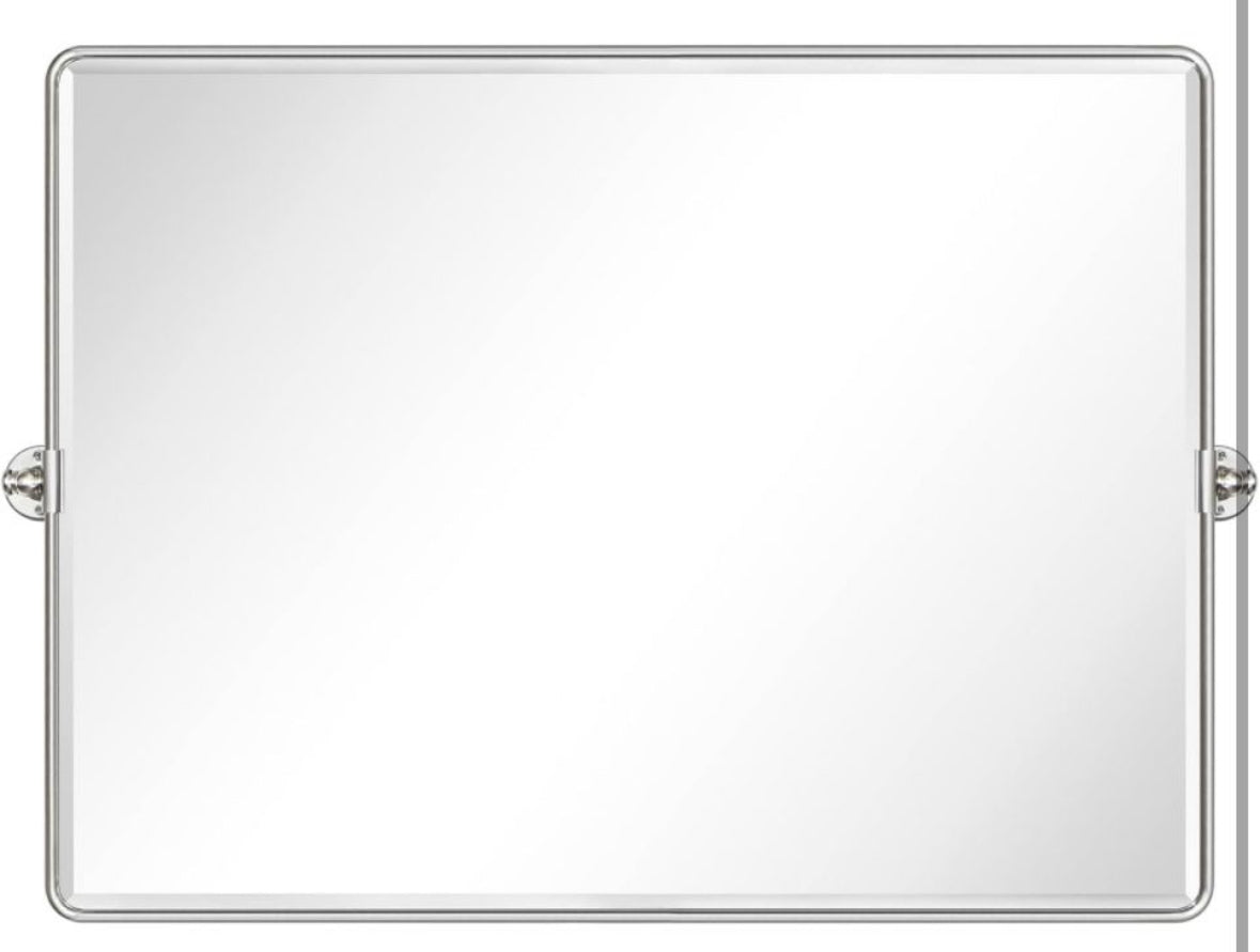 TEHOME 40x30" brushed nickel horizontal pivot mirror, rectangular stainless steel framed tilting vanity mirror.
