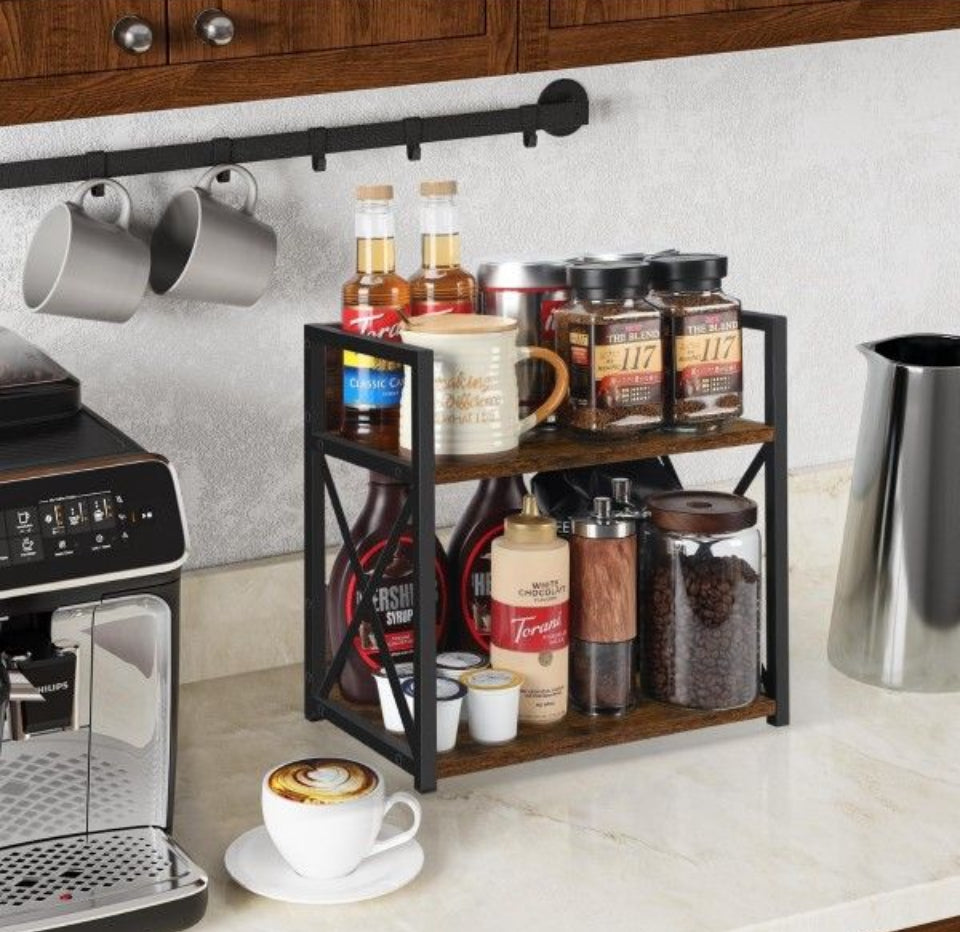 Brand New YINMIT Countertop Shelf Organizer, Coffee Bar Accessories Organizer, Spice Rack Organizer, Coffee Counter Shelf Organizer, 2 Tier Coffee Org