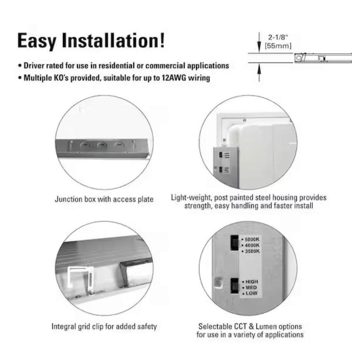 Metalux 2 ft. x 2 ft. Adjustable Lumens 4100/3600/2600, Integrated LED Panel