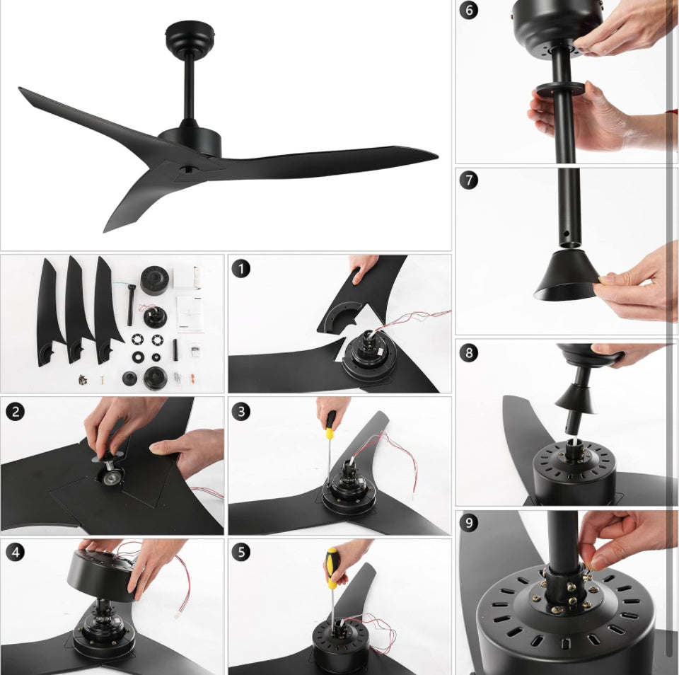 JONATHAN Y JYL9715A Aldrin 50" Mobile-App/Remote-Controlled, 6-Speed Razor Ceiling Fan, Modern, Contemporary, Minimalist, Industrial, Coastal for Bedr