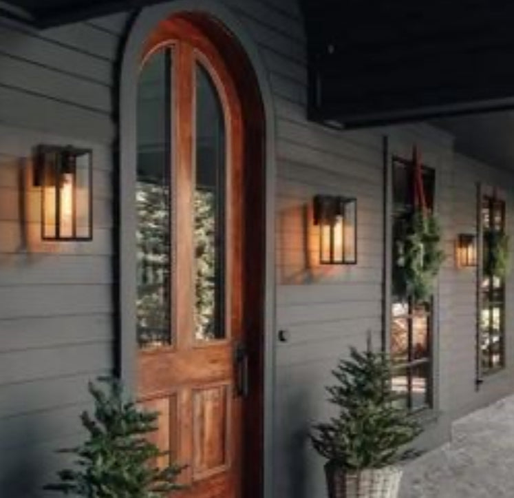 Open Box LNC Rustic Matte Black Outdoor Wall Sconce 1-Light Classic Cage Wall Lantern for Patio with Clear Glass Shade