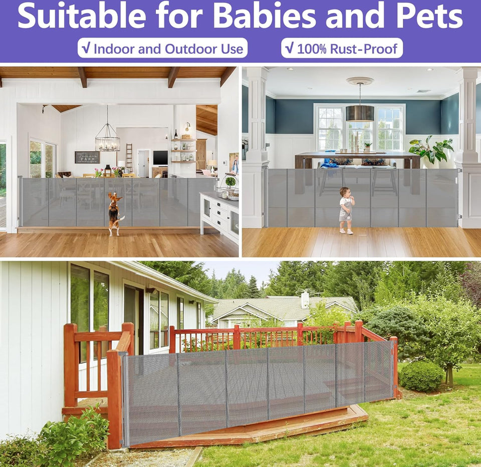 Open Box Stcockis 42" Tall X 120" Wide Retractable Baby Gates Extra Wide Dog Gate Keeps Pets from Getting Under Tall Baby Gate, Indoor/Outdoor Pet Gat