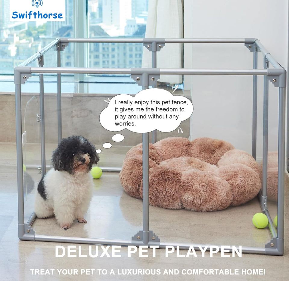 Open Box Swifthorse Acrylic Dog Playpen Dog Playpen Indoor Puppy Pen Pets Fence Puppies Cage10 Panels for Puppies Dog Play Pens for Dogs Indoor (8)