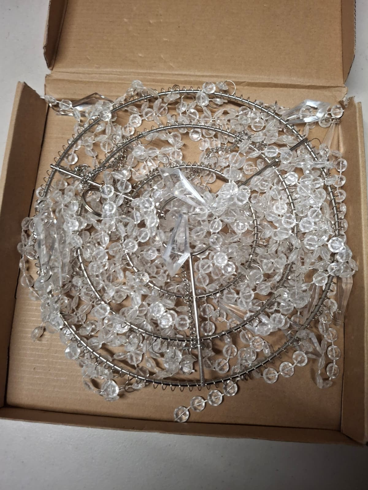 Open Box New Acrylic Chandelier 3 Tiers Sparkling Lamp Shade Ceiling Light Beaded Pendant Shade with Chrome Frame Decorations for Wedding Centerpiece,