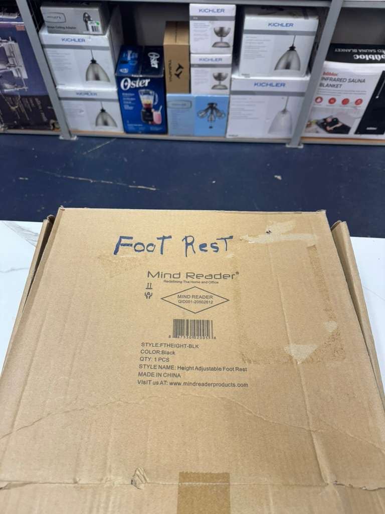 Open Box Mind Reader Foot Rest, Foot Stool, Under Desk at Work, Ergonomic, Adjustable, Office, Metal, 15"L x 14.25"W x 14.5"H, Black