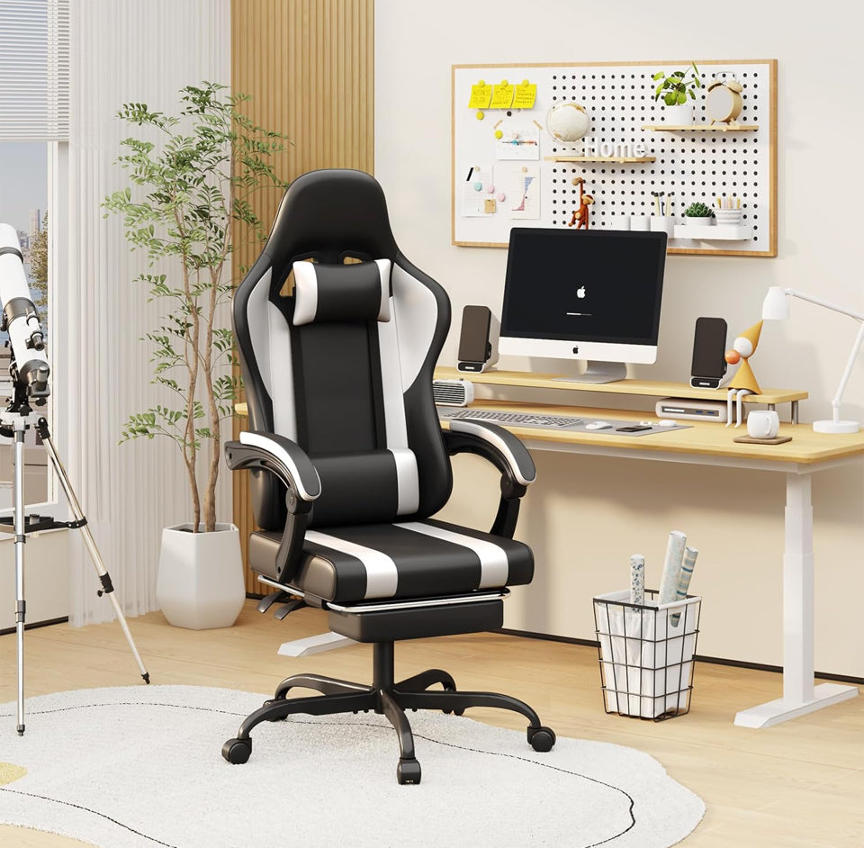 Open Box ERGO DESIGN Gaming Chair with Footrest and Massage Lumbar Support, Height Adjustable Game Chair, Video Gaming Chair for Gaming Room, Living R