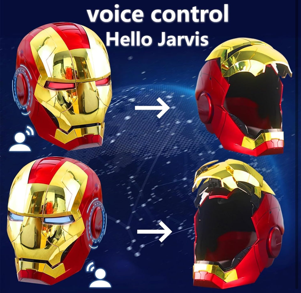 Open Box AuToKING Wearable Iron Mask with eyes glow Voice, touch and remote control Super Hero helmet cool stuff costume suits Cosplay amazing hot toys for boys teen Adult halloween gifts for age 8-12 13 years old