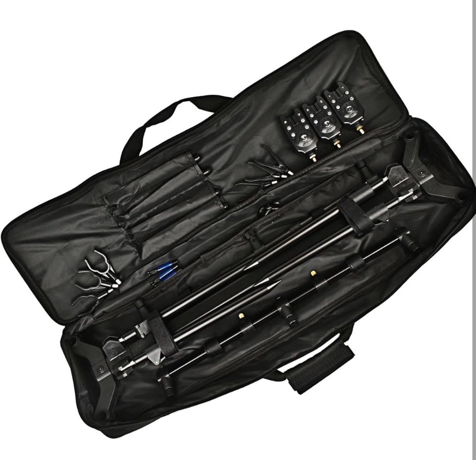 Open Box Adjustable Retractable Carp Fishing Rod Stand Holder, Fishing Rod Pod with 3 Bite Alarms & 3-Piece Bait Swinger Set