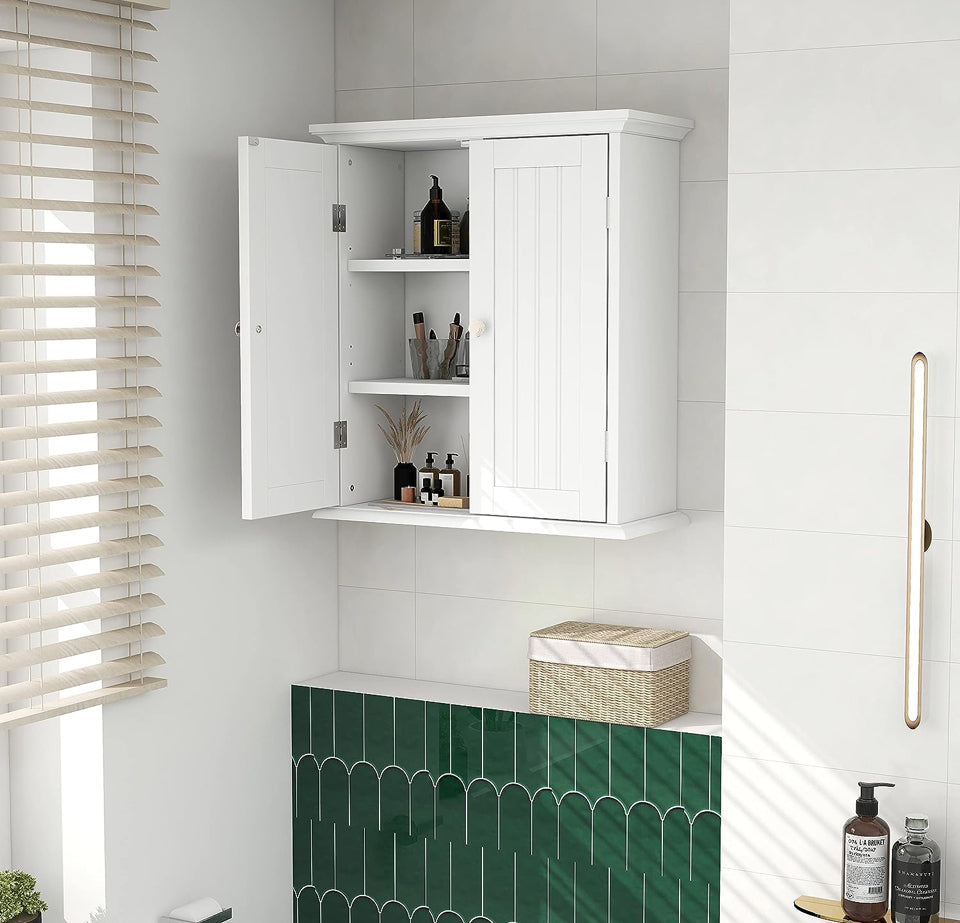 Open Box ChooChoo Bathroom Wall Cabinet, Over The Toilet Space Saver Storage Cabinet, Medicine Cabinet with 2 Door and Adjustable Shelves, Cupboard