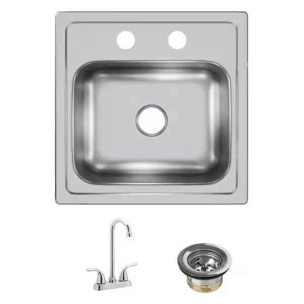Open Box Elkay 15 in. Drop-in Single Bowl 20-Gauge Durable Satin Stainless Steel Kitchen Sink Kit w/ Faucet