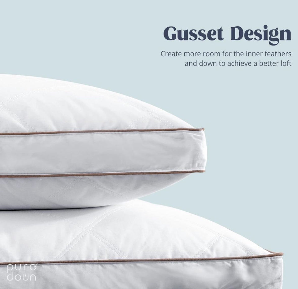 Open Box puredown® Goose Feathers and Down Pillow for Sleeping Gusseted Bed Hotel Collection Pillows, Standard, Set of 2