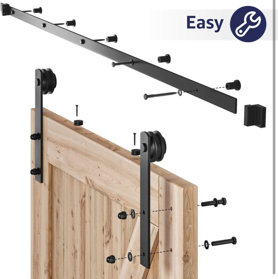 SMARTSTANDARD 8ft Barn Door Hardware kit, Barn Door Track, Sliding Door Hardware kit, Smoothly and Quietly - Heavy Duty Sturdy -Easy to Install, Fit 4 - Selzalot