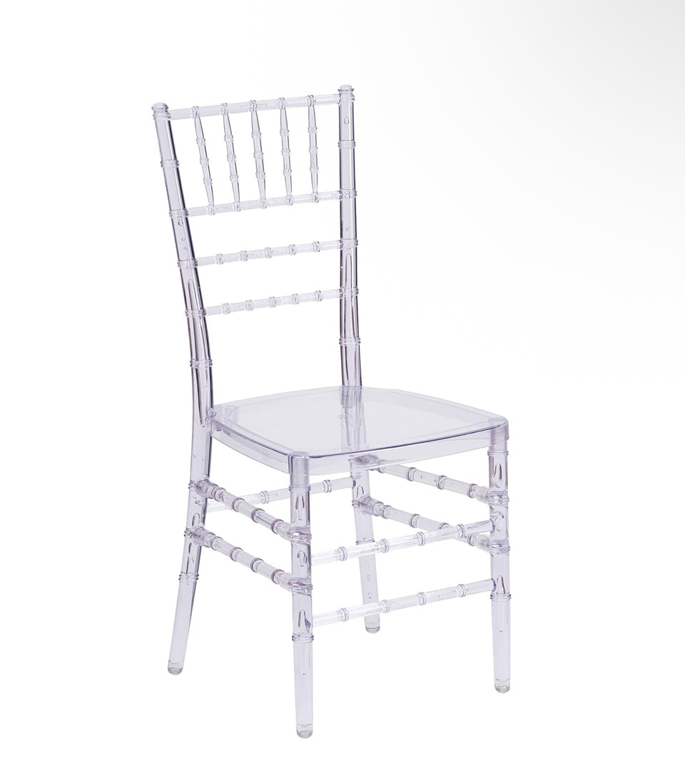 Pre-Assembled New 2 Pack Flash Elegance Crystal Ice Scratch and Water Resistant Stacking Chiavari Chairs
