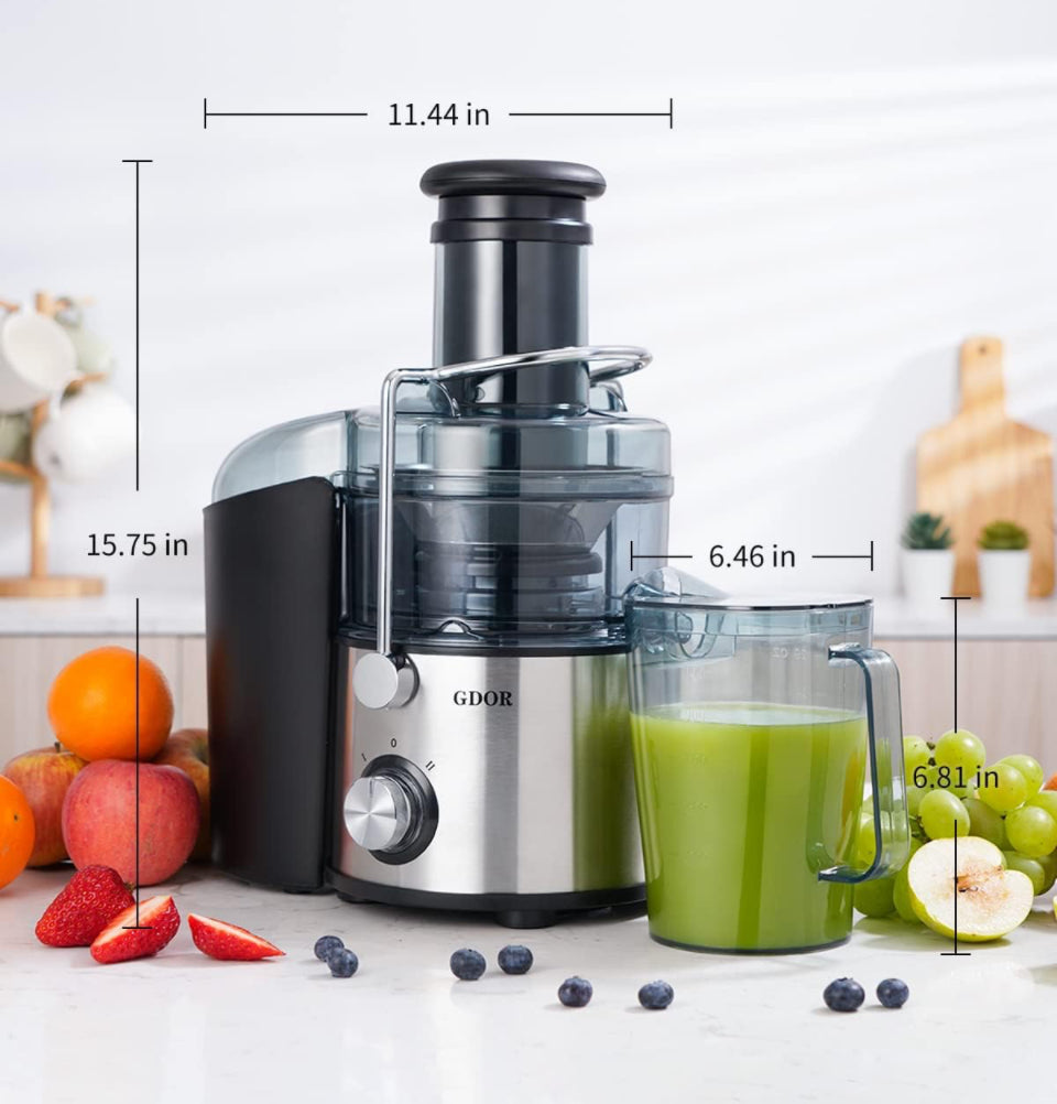 GDOR Powerful 1200W Juicer with Titanium Enhanced Cut Disc, Larger 3” Feed Chute Juicer Machines for Whole Fruits and Vegetables, Centrifugal Juicer w
