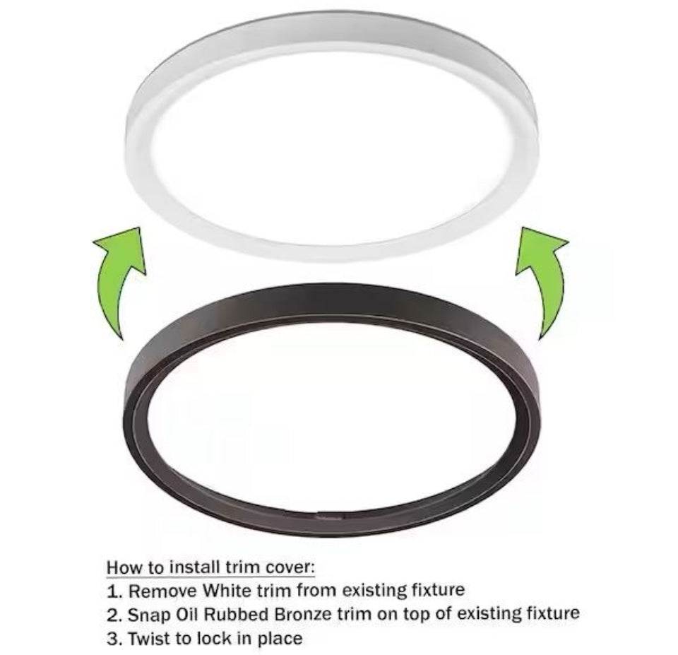 Open Box Commercial Electric 13 in. White, Oil Rubbed Bronze Trims 1350 Lumens LED Flush Mount Ceiling Light Fixture with Night Light Adjustable CCT