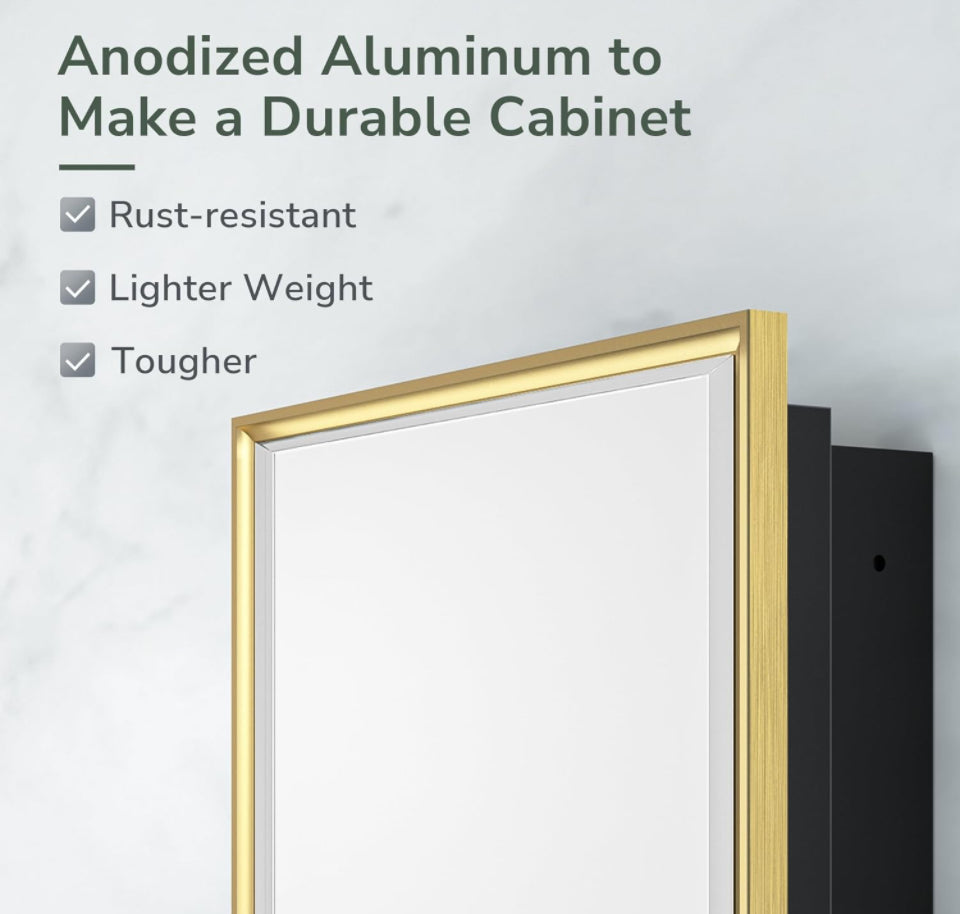 TokeShimi 20x26 Recessed Medicine Cabinet Bathroom Vanity Mirror Gold Metal Framed Surface Wall Mounted with Aluminum Alloy Beveled Edges Design 1 Doo - Selzalot