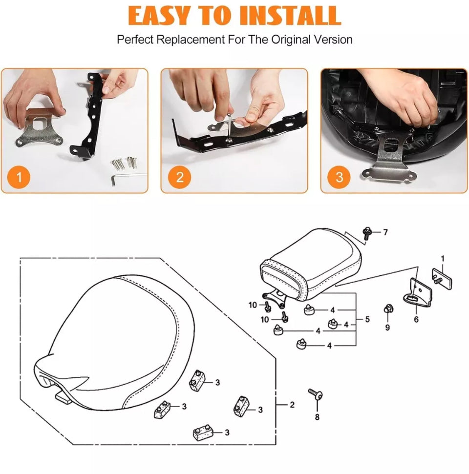 Open Box Motorcycle Front Rider Driver Seat Pillion Cushion Pad with Mounting Bracket Fit