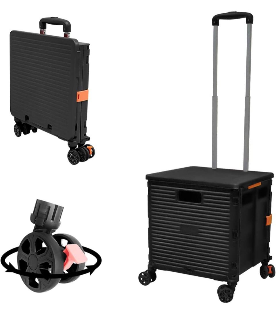Open Box FELICON Foldable Utility Cart Folding Portable Rolling Crate Handcart with Durable Heavy Duty Plastic Telescoping Handle Collapsible 4 Rotate Wheels for Travel Shop
Moving Luggage Office Use (Black)