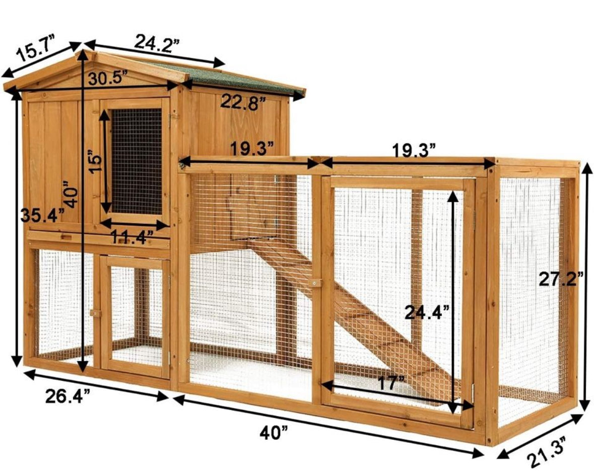 Open Box Ogrmar Chicken Coop Large Wooden Outdoor Bunny Rabbit Hutch Hen Cage with Ventilation Door, Removable Tray & Ramp Garden Backyard Pet House C
