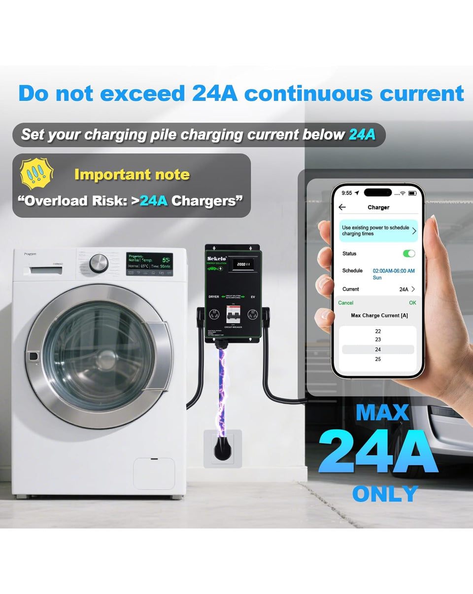 Open Box Sekelo Smart EV Charging Integration: Sekelo Automatic Power Switch for Dryer & EV, NEMA 10-30, Fast Charging, Realtime Display