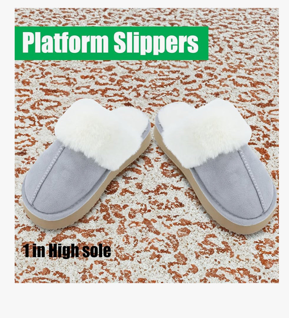 Open Box New Stlozpa Platform Slippers for Women Memory Foam,Fluffy Comfy Soft Warm Slippers for Women, Slip On Plush Bedroom Shoes Women Indoor and O