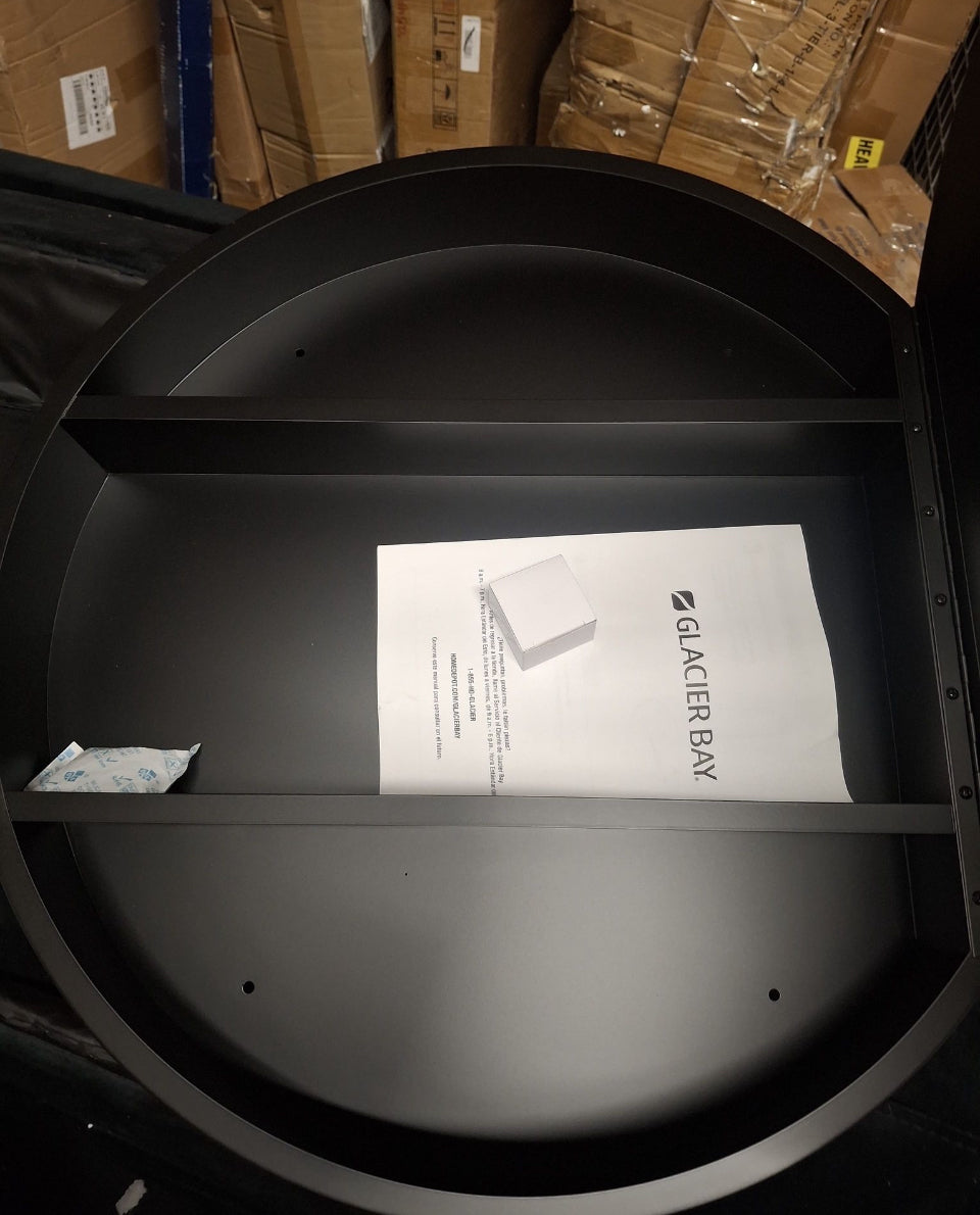 Open Box New Glacier Bay 23.6 in. W x 23.6 in. H Round Matte Black Medicine Cabinet with Mirror
