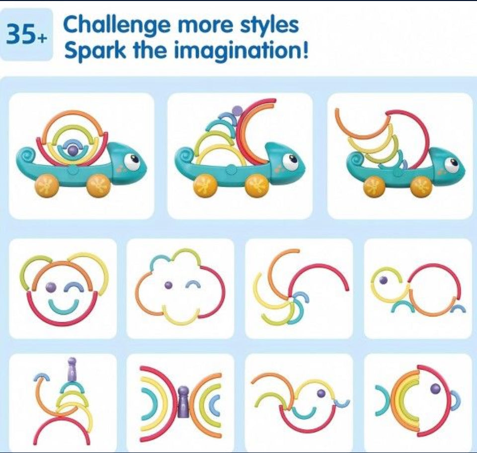 Brand New Choiqua Rainbow Chameleon Stacking Toy, Ages 18 Months - 3 Years, Montessori Learning Push and Pull Toy
