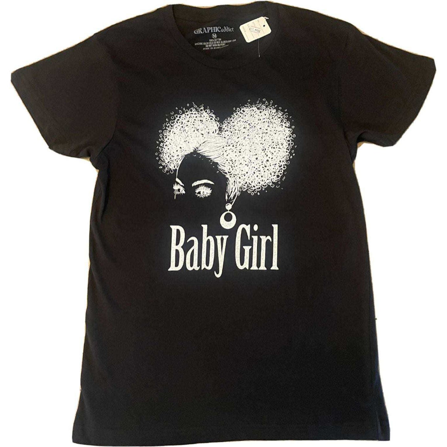 Baby Girl Tshirt black with white graphic and text design new with tags