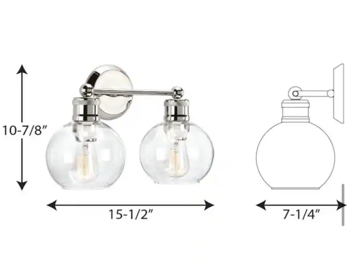 Open box Progress Lighting - Hansford Collection 15-1/2 in. 2-Light Polished Nickel Clear