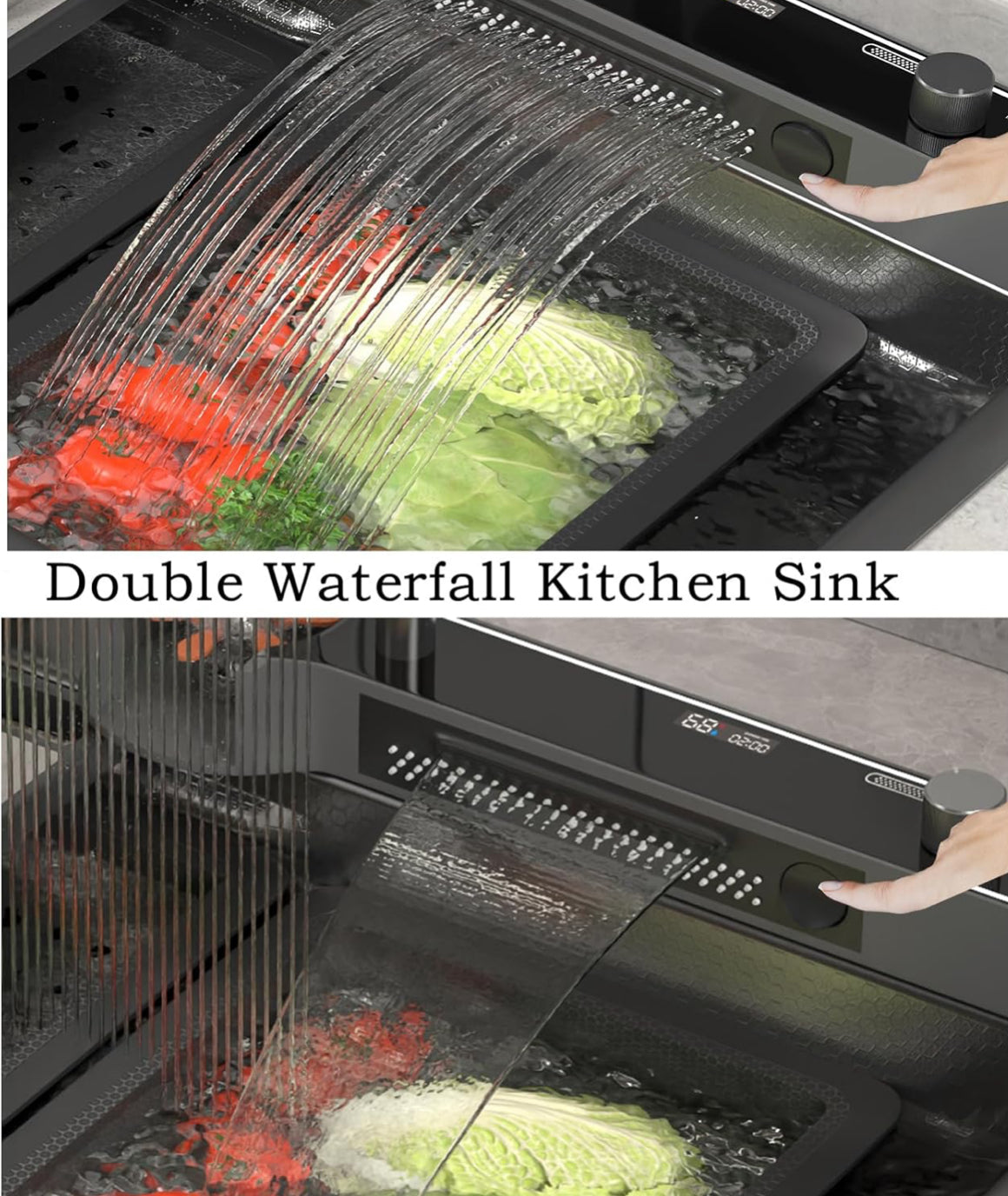 Modern Kitchen Sink Honeycomb Embossed Large Single Bowl Sink,With Digital Pullout Faucet,Cup Wash,Purifying Faucet,Soap Dispenser,Multi-Function Sink (29.5 x 18.1 inch)