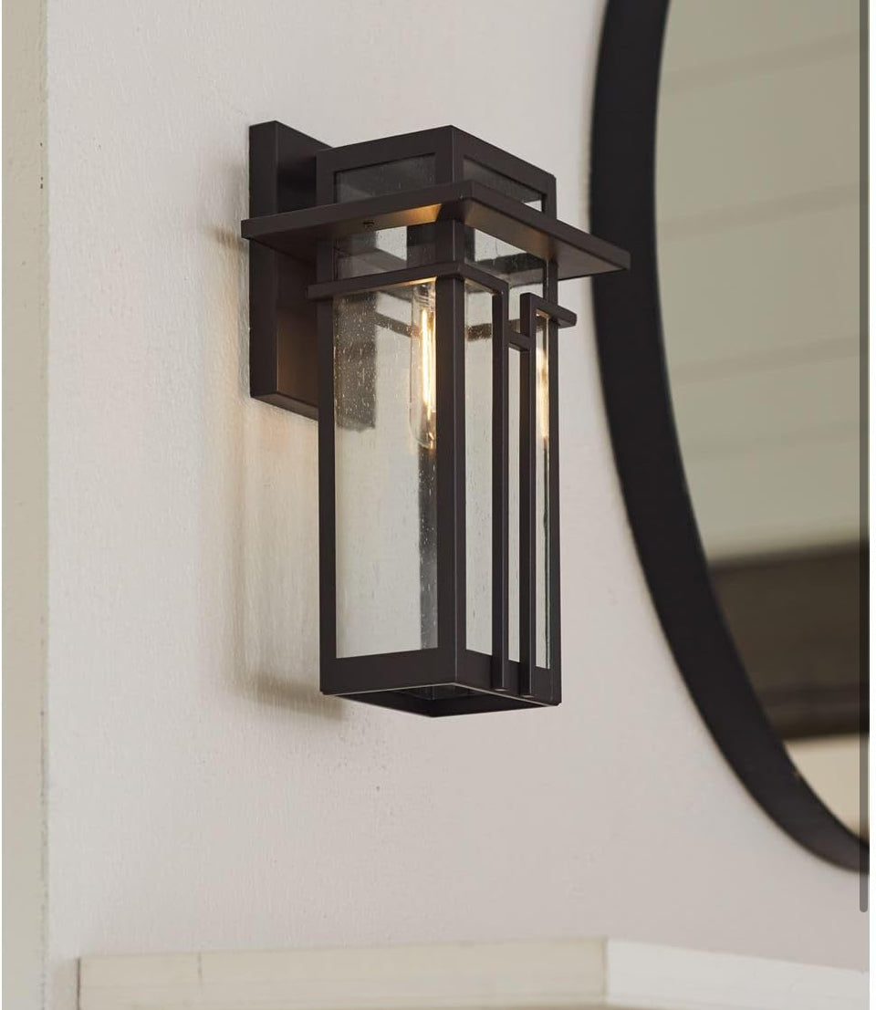 Open Box Progress Lighting Boxwood Collection 1-Light Clear Seeded Glass Craftsman Outdoor Small Wall Lantern Light Antique Bronze, 11.75x6.25x6.25