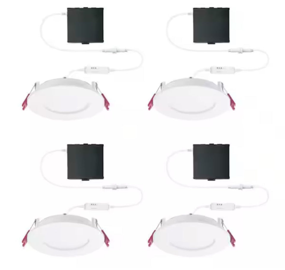 Commercial Electric Pro Value Series 4-pack LED canless recessed lights, adjustable color temperature, round design.