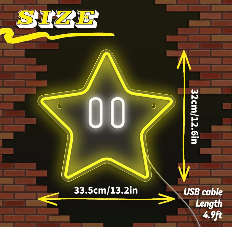 Open Box JIARODEY Star Neon Sign, Gaming Neon Sign for Game Room Decor, Man Cave, Kids Room,Super Star Gaming Wall Decor Gamer Gifts for Boys, Kids
