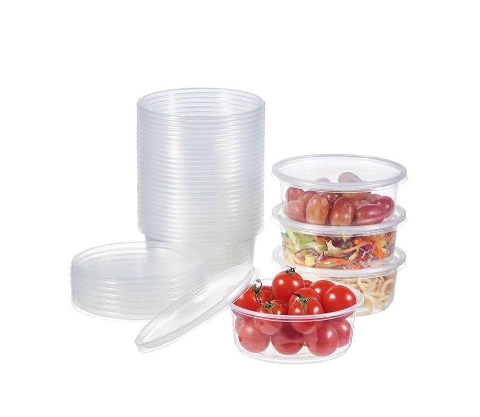 FULING [50 Set - 8 oz. Plastic Deli Food Storage Containers With Lids