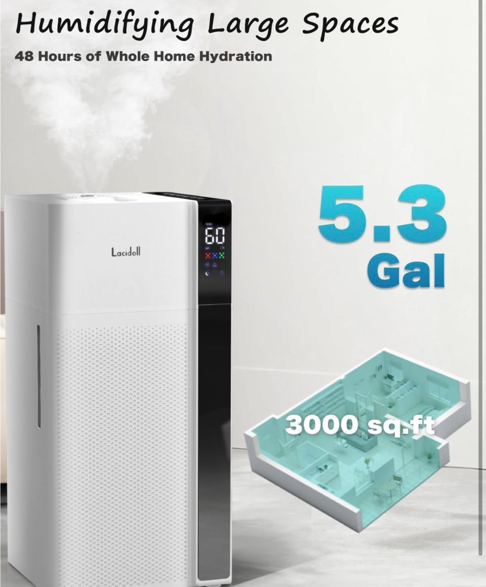 Open Box Lacidoll Lacidoll Warm and Cool Mist Humidifier Large Room, 5.3 Gal/20L Room Humidifiers for Home, Quickly & Evenly Humidify Whole House, Top