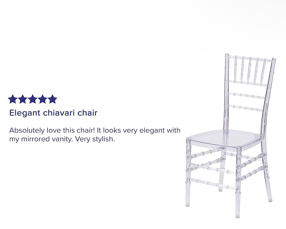 Pre-Assembled New 2 Pack Flash Elegance Crystal Ice Scratch and Water Resistant Stacking Chiavari Chairs