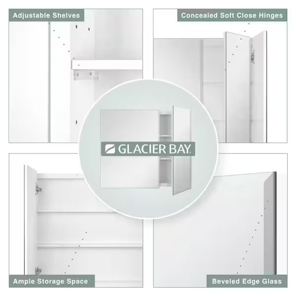Open Box Glacier Bay 30 in. W x 26 in. H Rectangular Wood Composite Medicine Cabinet with Mirror