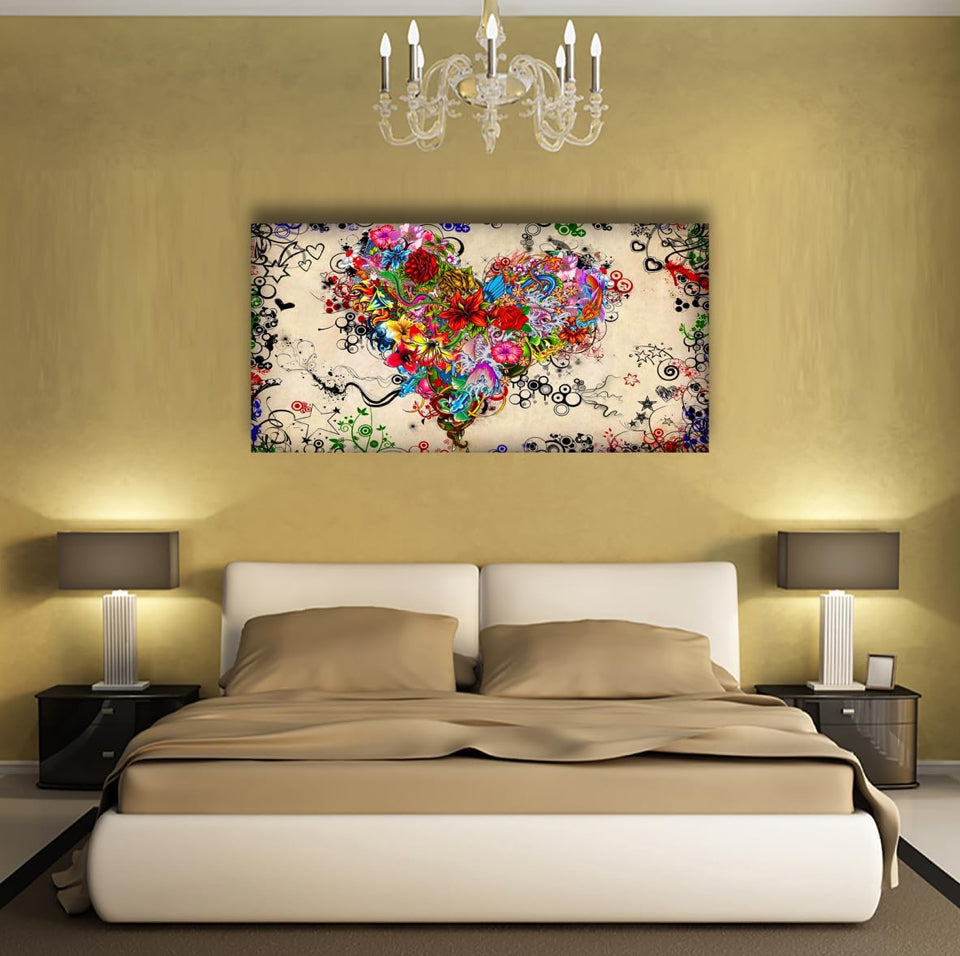 Brand New SiGuTie Love Heart Wall Art Canvas Prints Colorful Flowers Painting Bedroom Wall Decor Abstract Floral Pictures for Living Room
Bathroom Kitchen Office Home Decoration 24x48
Artwork Easy Hanging