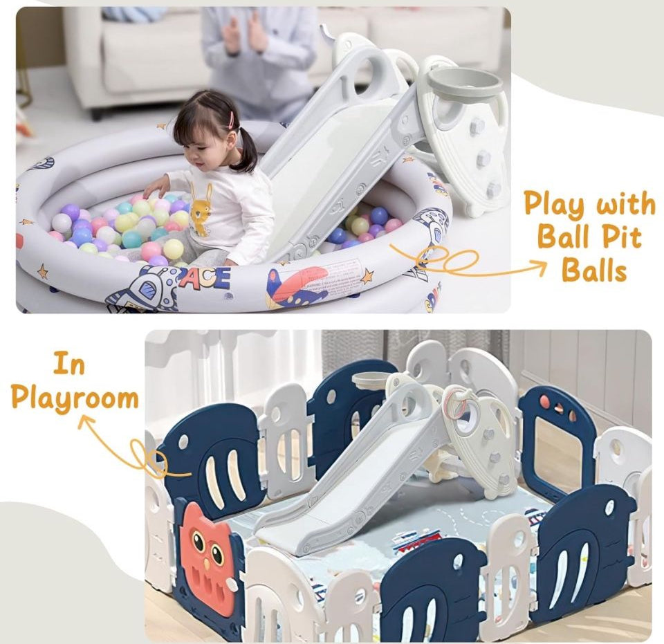 Open Box Onasti Kids Slide for Toddlers Age 1-3 Indoor Baby Plastic Slide Outdoor Climber Freestanding Playset with Basketball Hoop & Ring Game Grey