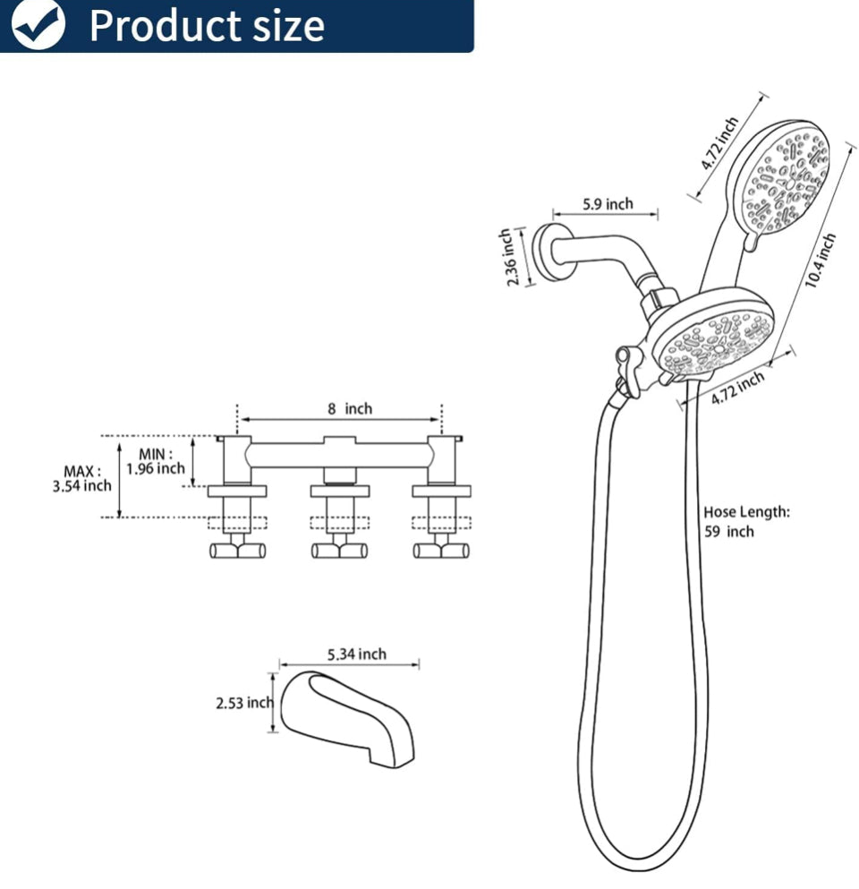 Open Box Defeini 3 Handle Shower Faucet Set with Tub Spout Bathtub Shower Faucets Combo Set Shower System Complete Tub and Shower Trim Kit Brushed Nic