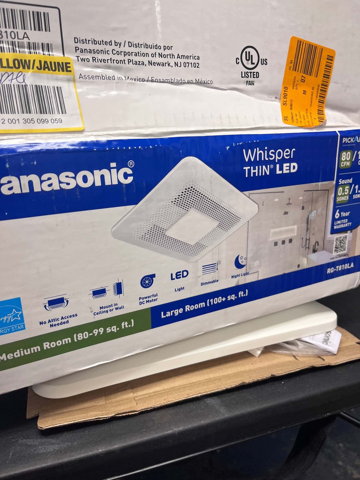 Open Box Panasonic WhisperThin DC LED Pick-A-Flow 80 -100 CFM Ceiling/Wall Bathroom Exhaust Fan, 3-3/8 in. Low Profile Housing