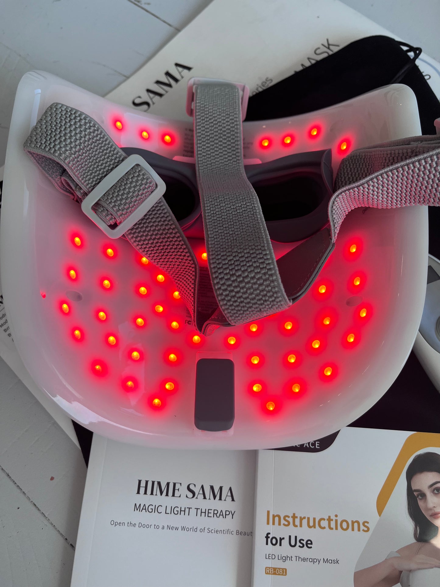 Open Box HIME SAMA Led Face Mask, Red Light Mask for Face, FSA/HSA Eligible, Infrared, Red & Blue Light Mask for Skin Care, Wrinkle Reduction, Wireless