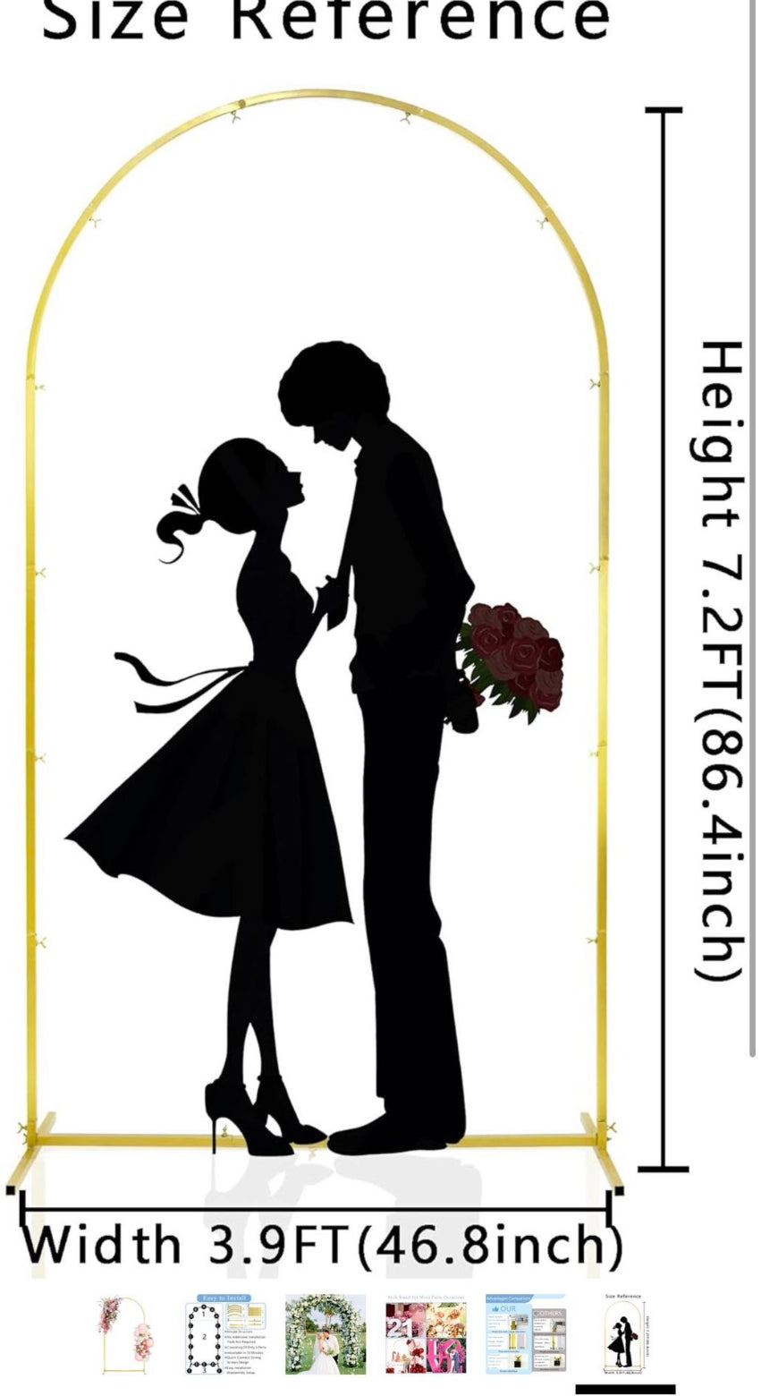 Open Box New Metal Wedding Arch Backdrop Stand, 7.2FT Gold Balloon Arched Frame Stand ,Collapsible Stable Arch Background for Party, Garden Ceremony D