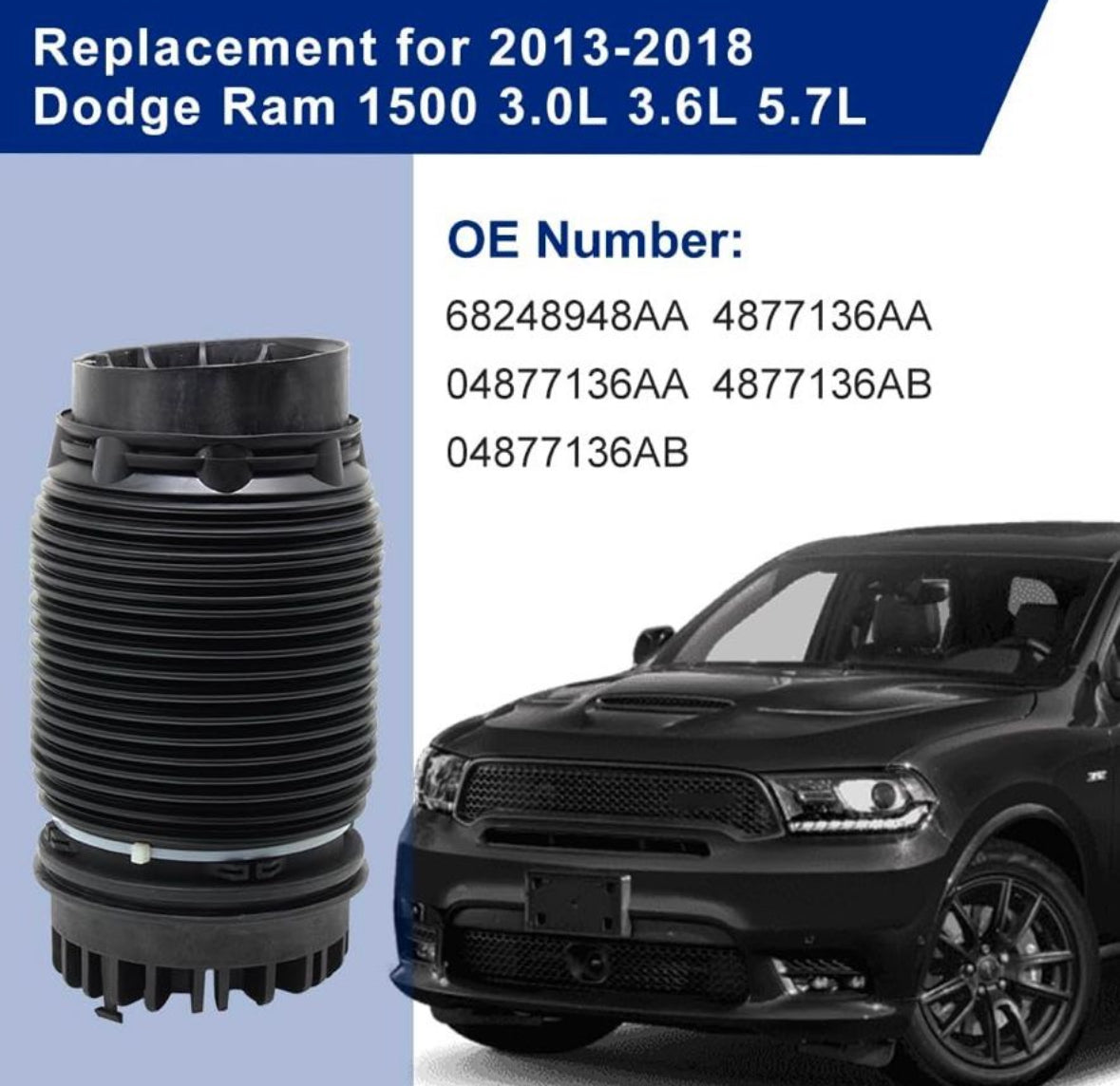 Airsusfat Rear Air Suspension Spring for Dodge Ram 1500 2013-2018 Air Bellows 68248948AA 04877136AA 04877136AB