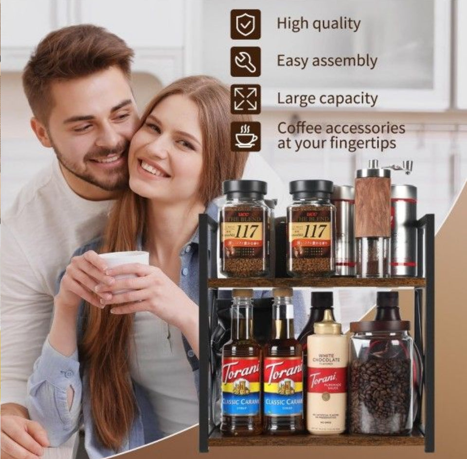 Brand New YINMIT Countertop Shelf Organizer, Coffee Bar Accessories Organizer, Spice Rack Organizer, Coffee Counter Shelf Organizer, 2 Tier Coffee Org