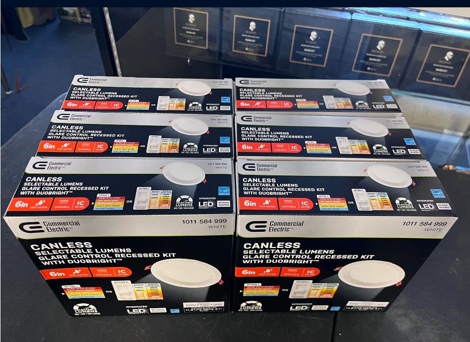Brand New Commercial Electric Elite Series 6 in. LED DuoBright, 3-Level Lumen Select, Baffle Canless Recessed Light, Adjustable CCT