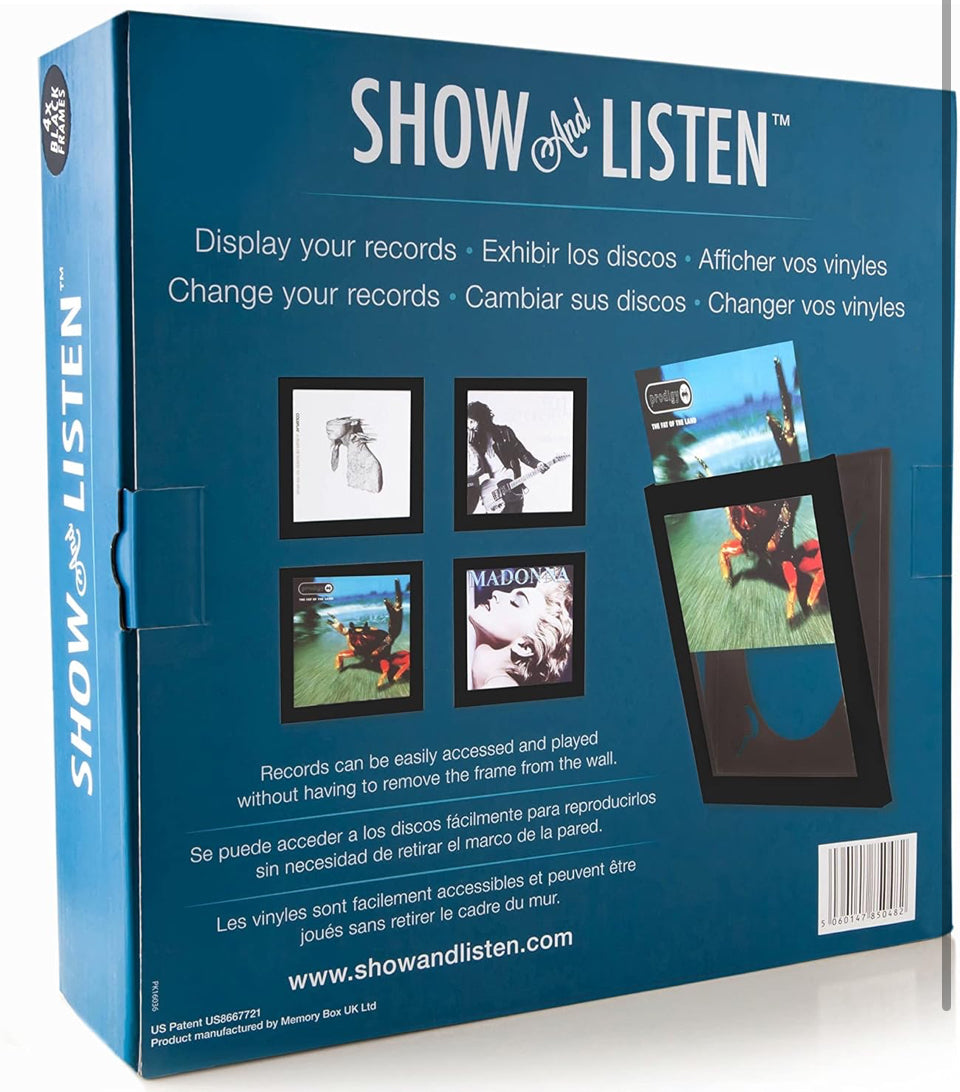 Open Box Show and Listen Album Cover Display Frame, Flip Frame Displays Vinyl Records (Four Pack, Black)