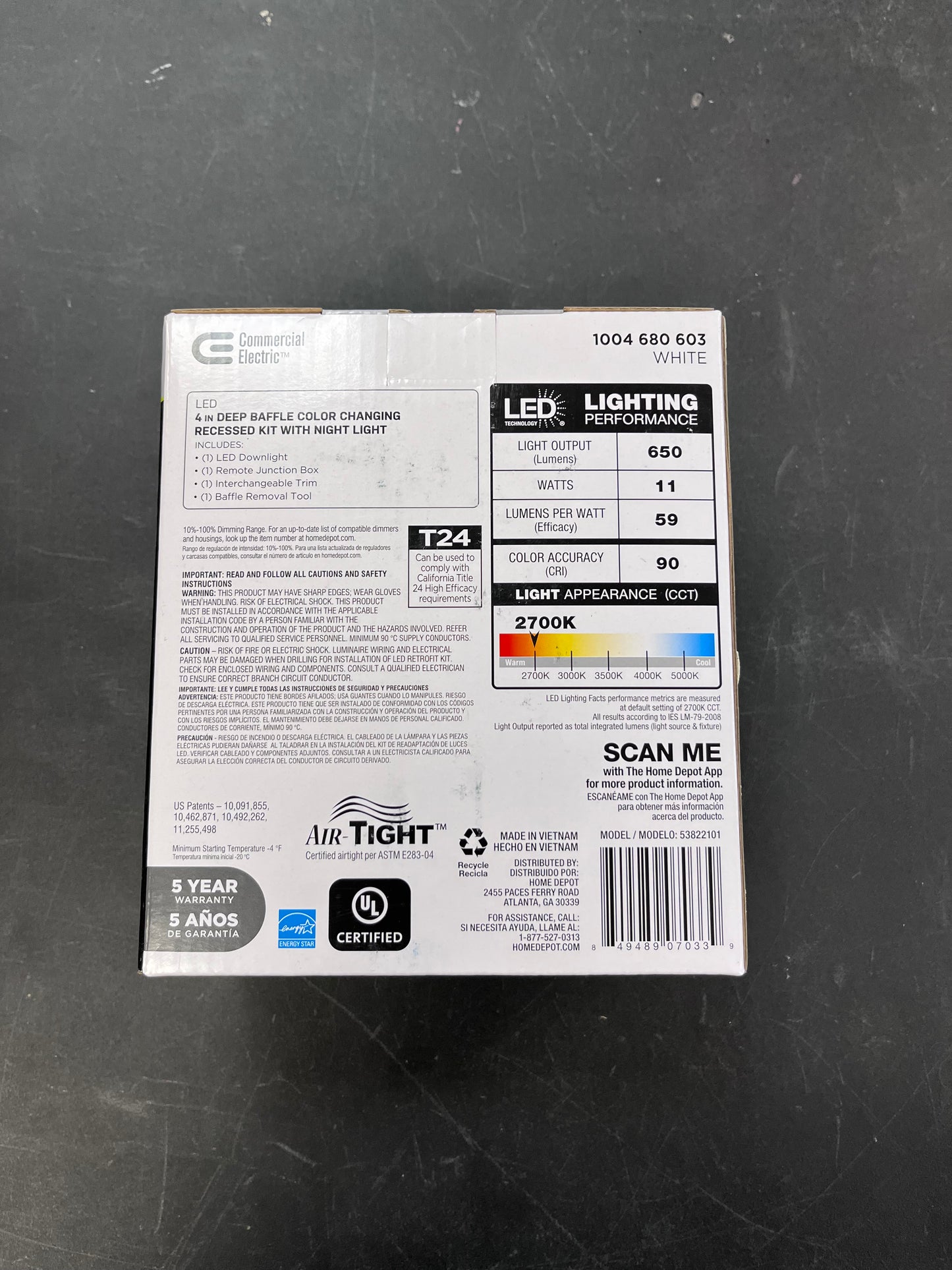 Brand New Commercial Electric 4 in. Adjustable CCT Integrated LED Canless Recessed Light Trim with Night Light 650 Lumens Reduces Glare and Eye Strain